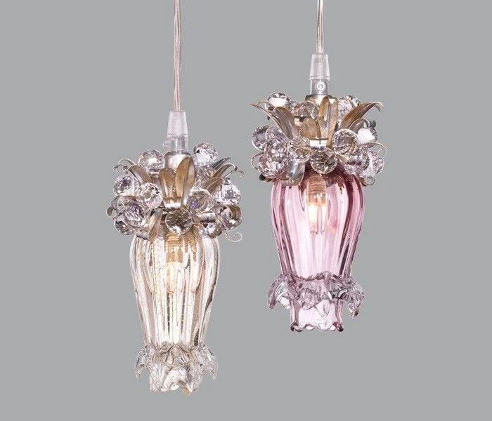 Japanese - Inspired Ceiling Lights with Shoji - Screen - like DiffusersClear Or Pink Glass & Premium Elements Crystal Chandelier