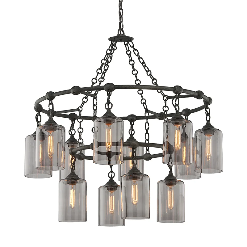 Industrial Style Ceiling Lights with Exposed Bulbs and Metal CagesGOTHAM 12LT PENDANT LARGE