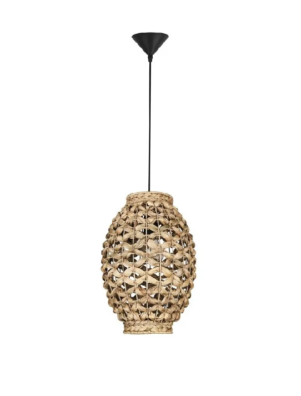 Chinese - Style Ceiling Lights with Red Lantern - Inspired DesignsGRI Dried Water Hyacinth With Black Fabric Cable & Base Single Pendant - ID 10442