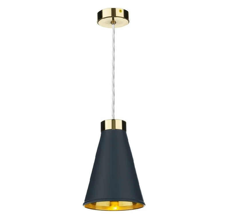 Mid - Century Modern Ceiling Lights with Simple, Sleek LinesHyde 1 Brass and Blue Single Pendant - ID 10053