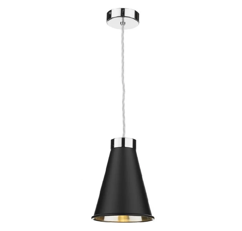 Glass Ceiling Lights with Frosted, Colored, or Etched GlassHyde 1 Chrome and Black Single Pendant - ID 10055