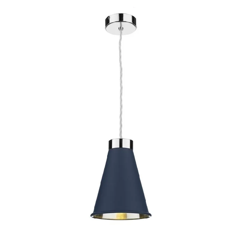 Scandinavian Style Ceiling Lights with Light Wood AccentsHyde 1 Chrome and Blue Single Pendant - ID 10056