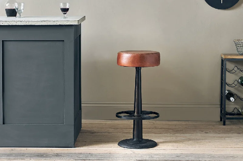 Rustic Ceiling Lights with Reclaimed Wood and Distressed FinishesNarwana Leather Round Stool - Chocolate Brown