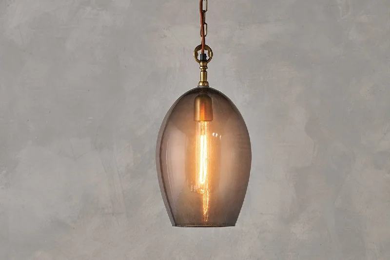 Metal Ceiling Lights in Brass, Copper, Stainless Steel, and IronOtoro Recycled Glass Pendant - Smoke - Large Oval