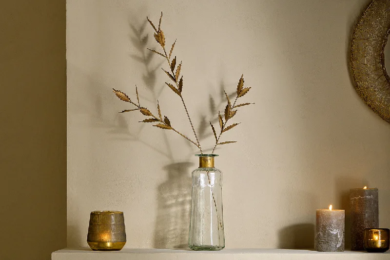 Japanese - Inspired Ceiling Lights with Shoji - Screen - like DiffusersSan Stem Leaves - Antique Brass