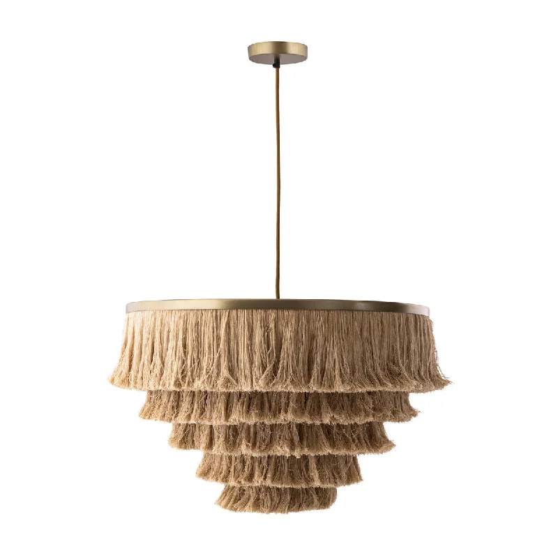 Industrial Style Ceiling Lights with Exposed Bulbs and Metal CagesSarai Natural Fringe Pendant