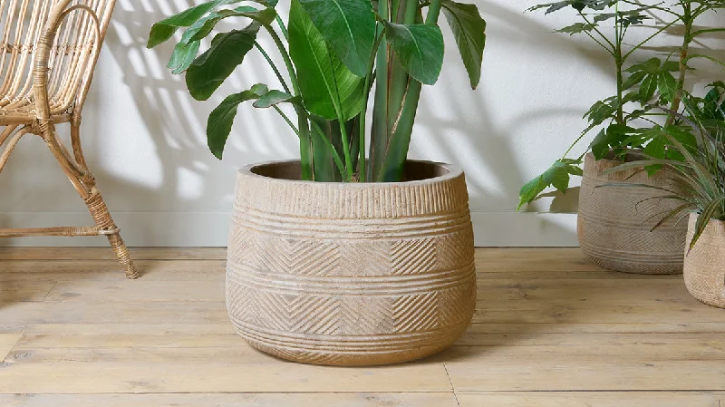 Tropical - Themed Ceiling Lights with Palm - Leaf Shapes and Rattan WrapsZadie Terracotta Planter - Natural - Large